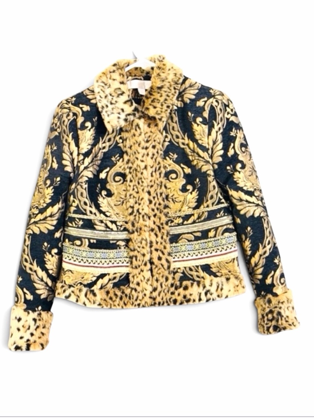 Boston Proper Baroque Tapestry Chenille Faux Fur Leopard Jacket Size 4